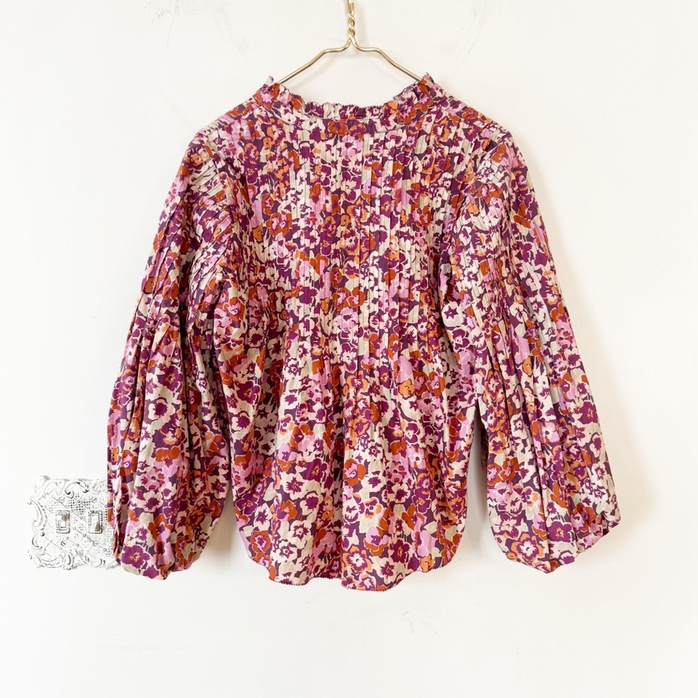 Love the Label Charisma Pink Floral Pleated Ruffle Boho Peasant Blouse S - Picture 4 of 9